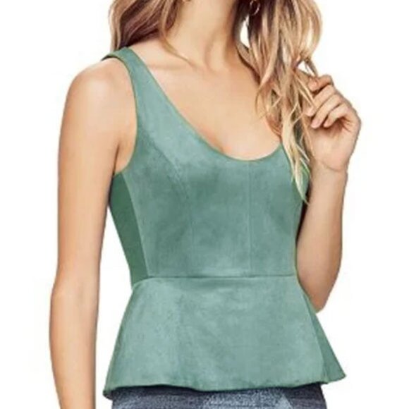 NWOT BCBGMaxAzria Cladiana Faux Suede Peplum Top XXS Sleeveless Lined - Picture 1 of 9